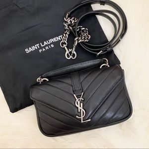 YSL College Chain Wallet Matelassé Leather